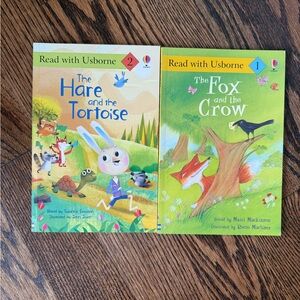 Set of 2 Usborne read with me books hare and the tortoise fox and the crow 1 2